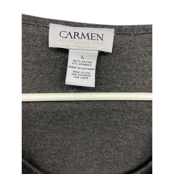 Womens Carmen Marc Valvo Draped Gray Blouse 3/4 Sleeve Size L - Picture 3 of 3